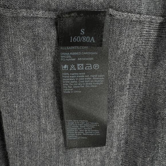 ALLSAINTS Drina Ribbed Cardigan Womens Small Heather Gray Merino Wool Zip - Picture 14 of 16